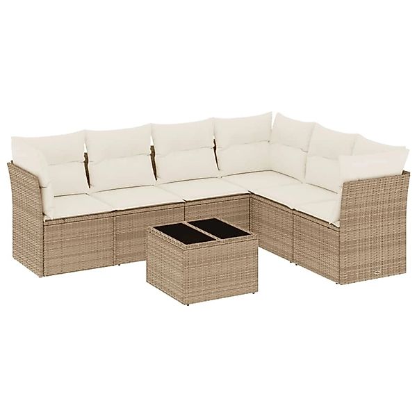 vidaXL 7-Tlg Garten-Sofagarnitur mit Kissen Beige Poly Rattan 3217688 günstig online kaufen
