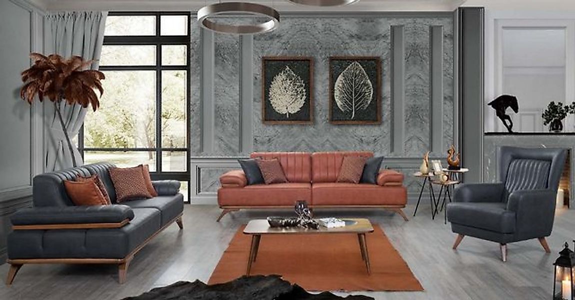 Xlmoebel Sofa 3-teiliges Möbelset für das Wohnzimmer mit Designer-Kunstlede günstig online kaufen