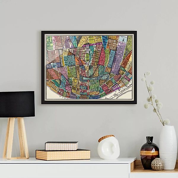 Bild mit Rahmen Stadt-, Land- & Weltkarte - Querformat Moderne Karte von St günstig online kaufen