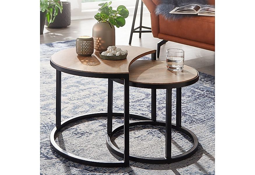 FINEBUY Couchtisch FB25165 Set 2er Massivholz rund Natur Wohnzimmertisch Sa günstig online kaufen