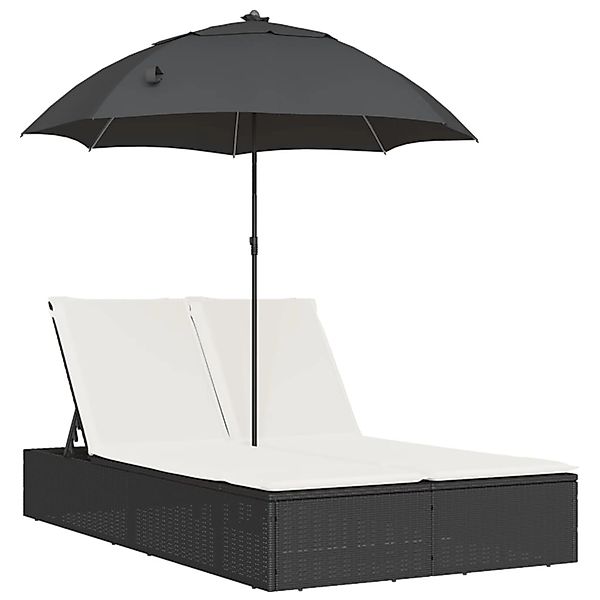 vidaXL Gartenliege Doppel-Sonnenliege mit Kissen&Sonnenschirm Schwarz günstig online kaufen