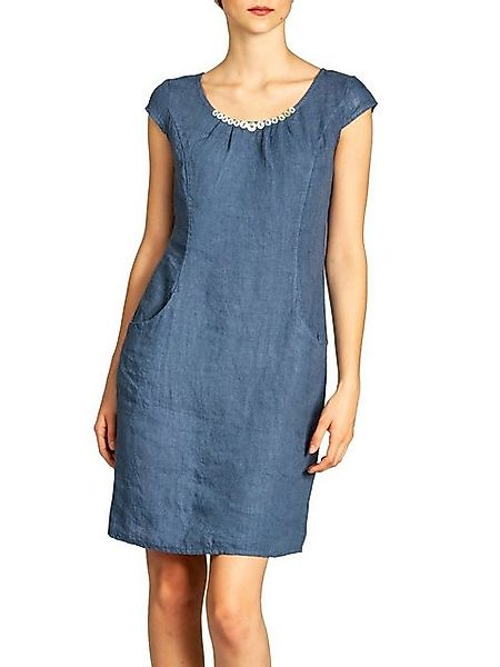 Caspar Sommerkleid SKL018 knielanges Damen Sommer Leinenkleid mit Perlmutt günstig online kaufen