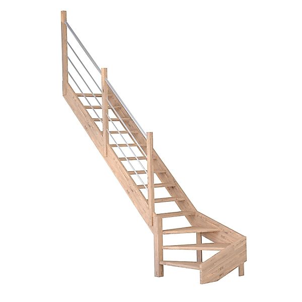 Treppe Mykonos Pro Eiche Gew. L 90 cm Holz-Edelstahl-Geländer FSC® günstig online kaufen
