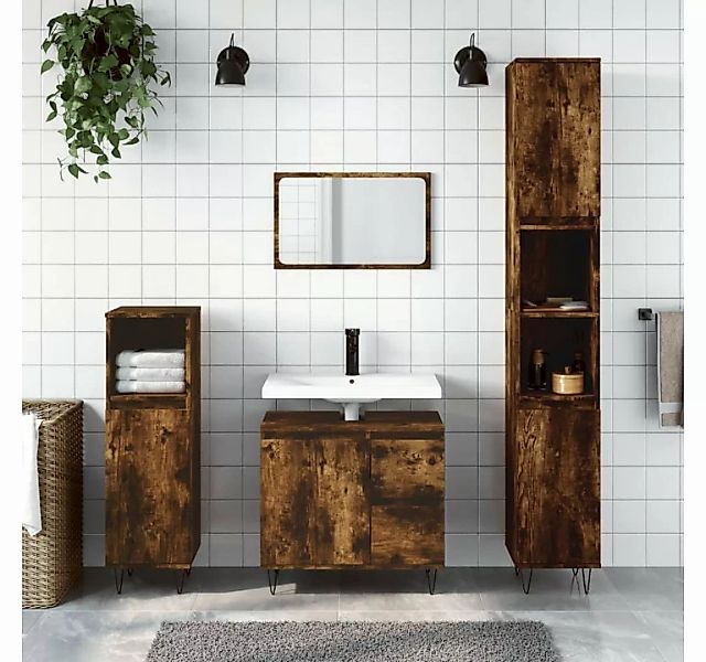 vidaXL Badezimmerspiegelschrank Badschrank Räuchereiche 65x33x60 cm Holzwer günstig online kaufen