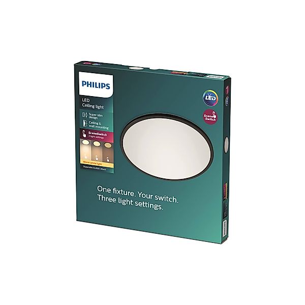 Philips SuperSlim LED-Deckenlampe, IP44, Ø 29,5 cm, schwarz günstig online kaufen