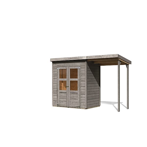 Karibu Gartenhaus Vellinge 2 m. Anbaudach Vorvergraut 219 x 178 x 122 cm günstig online kaufen