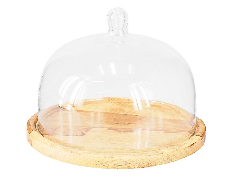 Viana Dekokorb Glasglocke Holzteller Deko Käseglocke Ø22cm H16,5cm Tischdek günstig online kaufen