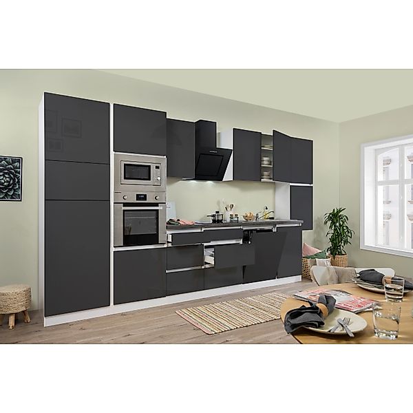 Respekta Premium Küchenzeile Grifflos 395 cm Schwarz Hochglanz-Eiche Sägera günstig online kaufen