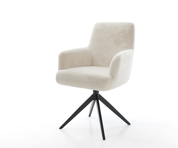 Drehstuhl Heira-Flex mit Armlehnen Plüsch Creme-Weiß Kreuzgestell breit Sch günstig online kaufen