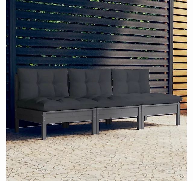 vidaXL Loungesofa 3-Sitzer-Gartensofa mit Anthrazit Kissen Massivholz Kiefe günstig online kaufen