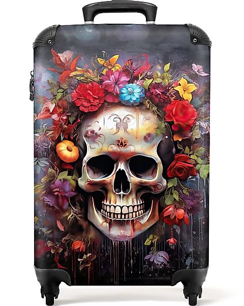 NoBoringSuitcases.com© Hartschalen-Trolley Totenkopf - Blumen - günstig online kaufen