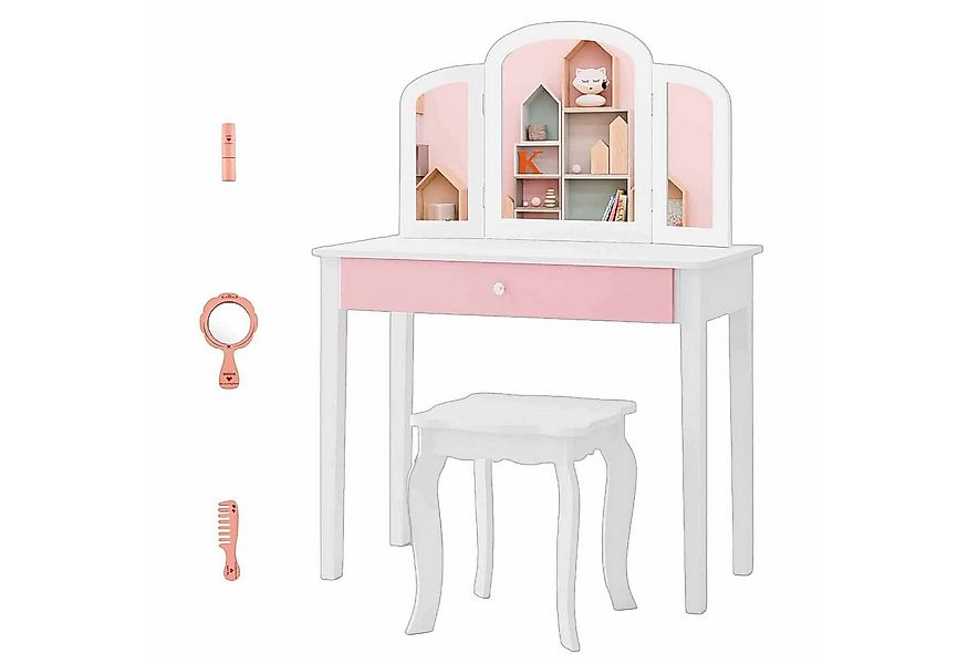 COSTWAY Schminktisch Kinder, mit Spiegel & Hocker, holz günstig online kaufen