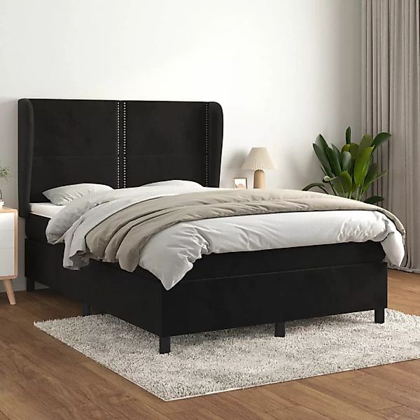 vidaXL Boxspringbett Boxspringbett mit Matratze Schwarz 140x200 cm Samt Bet günstig online kaufen