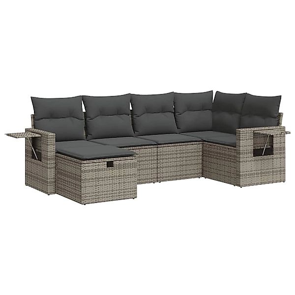 vidaXL 6-Tlg Garten-Sofagarnitur mit Kissen Grau Poly Rattan 3325486 günstig online kaufen