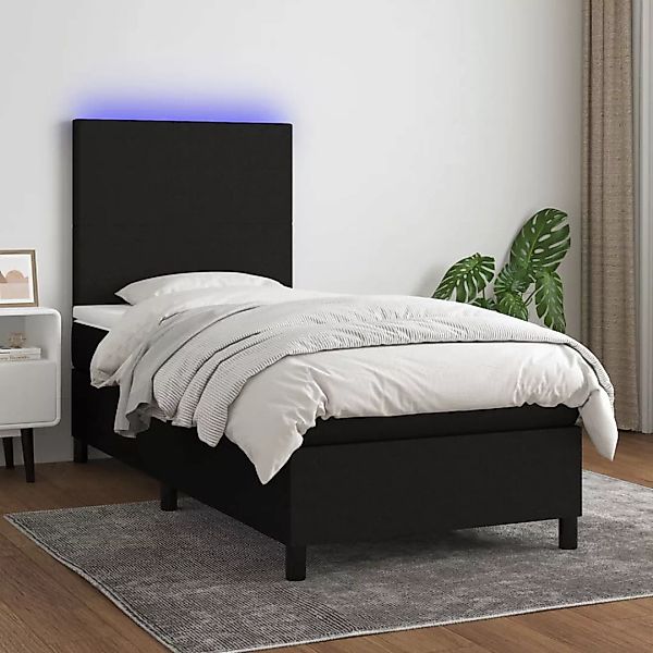 Vidaxl Boxspringbett Mit Matratze & Led Schwarz 100x200 Cm Stoff günstig online kaufen