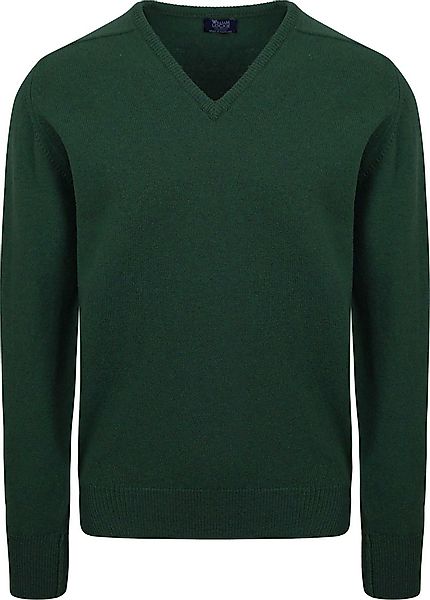 William Lockie V-Ausschnitt Pullover Lammwolle Tartan Dunkelgrün - Größe M günstig online kaufen