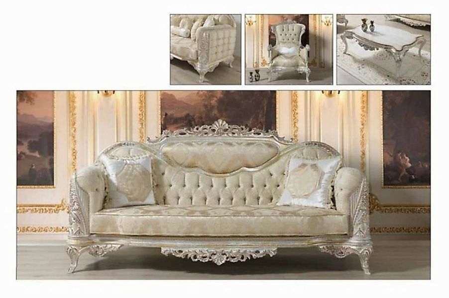 JVmoebel Sofa Luxus Dreisitzer Sofa 3 Sitz Stoff Barock Rokoko Stil, Made i günstig online kaufen