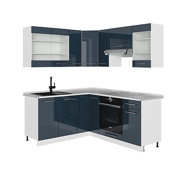 Vicco Winkelküche Fame-Line, Dunkelblau Hochglanz/Weiß, 160 günstig online kaufen