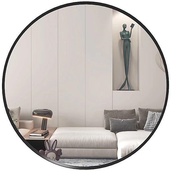 HOMCOM Wandspiegel  60 x 60 cm Rund mit Aluminiumlegierungrahmen Schwarz günstig online kaufen