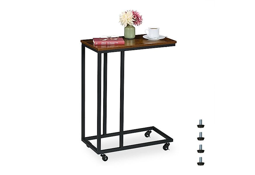 relaxdays Beistelltisch in C Form mit Rolle, Industrial-Schwarz günstig online kaufen