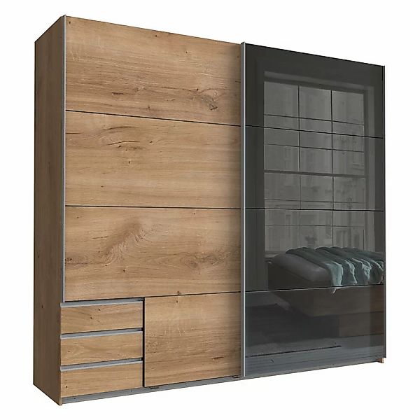 Schwebetürenschrank 225cm mit Schubkästen, graphit und Eiche, VIESTE-43 günstig online kaufen