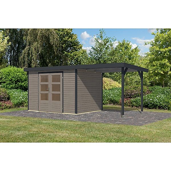 Karibu Gartenhaus Ernesto 4 D Anbaudach Wassergrau/Anthrazit 209 x 298 x 21 günstig online kaufen