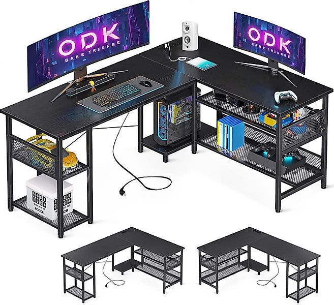 ODK Schreibtisch L-Form, mit Steckdosen, USB & Stauraum, 150×102cm günstig online kaufen