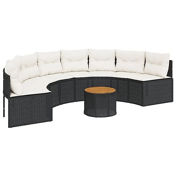 vidaXL Gartensofa mit Tisch und Kissen Halbrund Schwarz Poly-Rattan 3318521 günstig online kaufen