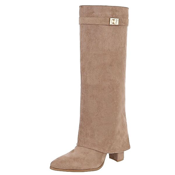 Ital-Design Elegante kniehohe Stiefelette mit Blockabsatz günstig online kaufen