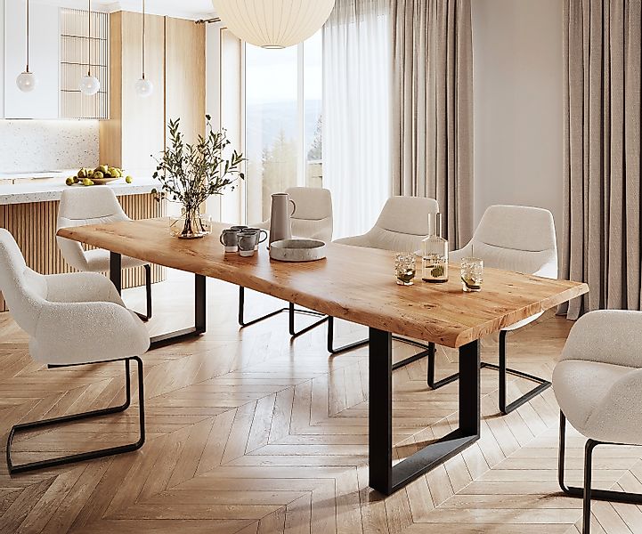 Esstisch Edge 300x100 XL Akazie Natur Metall Schmal schwarz Live-Edge günstig online kaufen