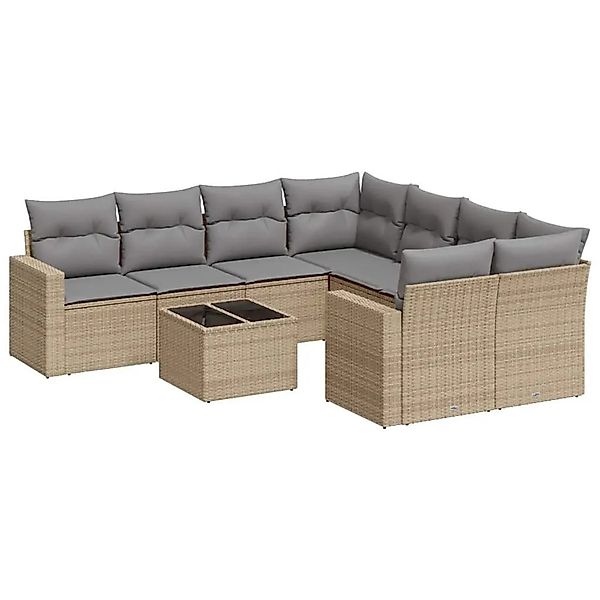 vidaXL 9-Tlg Garten-Sofagarnitur mit Kissen Beige Poly Rattan 3251096 günstig online kaufen