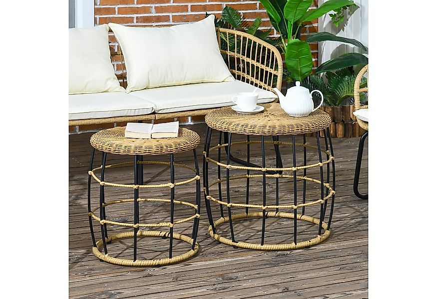 Outsunny Beistelltisch 2er-Set Rattan Couchtisch (Sofatisch, 2-St., Kaffeet günstig online kaufen