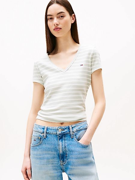 Tommy Jeans Kurzarmshirt "TJW SLIM ESSENTIAL RIB V SS" mit gerippter Strukt günstig online kaufen