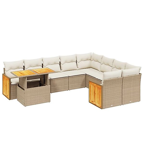 vidaXL 10-tlg Garten-Sofagarnitur mit Kissen Beige Poly Rattan Modell 191 günstig online kaufen