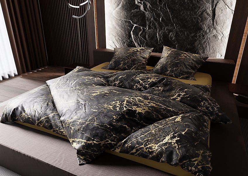 BETTWAESCHE-MIT-STIL Bettwäsche Mako Satin Bettwäsche Marmor günstig online kaufen