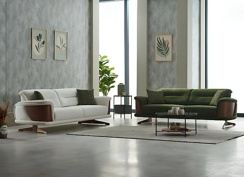 JVmoebel Sofa Couchgarnitur Dreisitzer Weiß Grün Couch Stoff 2tlg Polsterso günstig online kaufen
