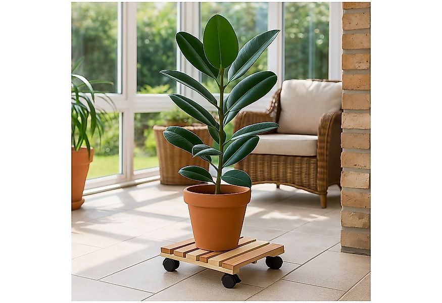 HTI-Living Blumenständer Praktischer Pflanzenroller aus Holz mit Rollen (Se günstig online kaufen