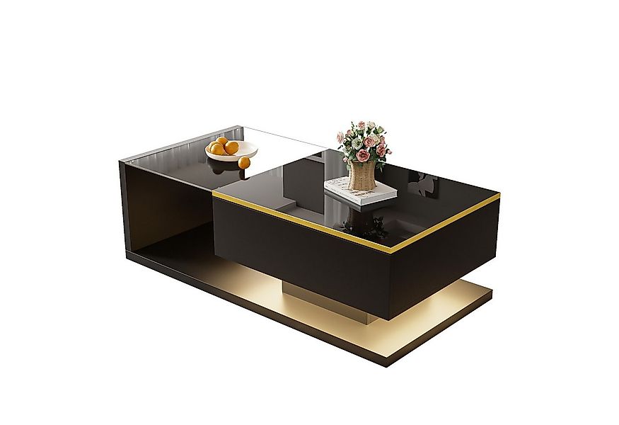 Merax Couchtisch hochglanz Beistelltisch mit Stauraum und Glastischplatte ( günstig online kaufen