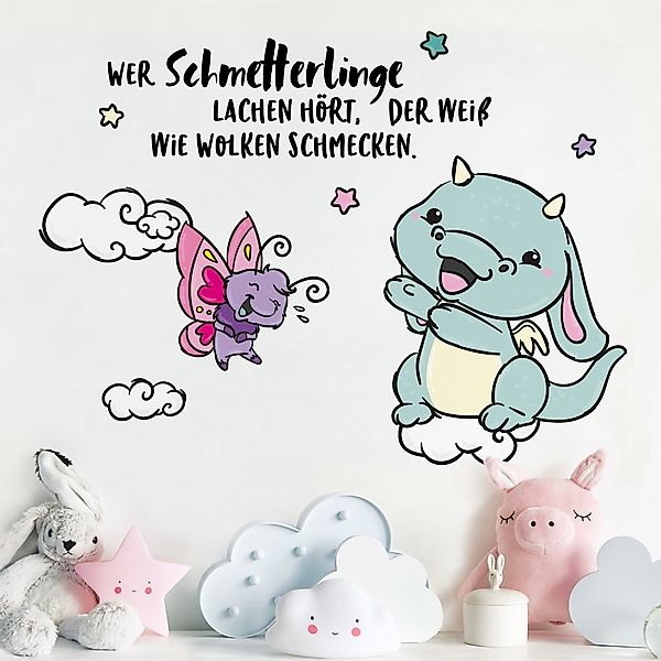 Wandtattoo Pummeleinhorn - Schmetterling mit Drache günstig online kaufen