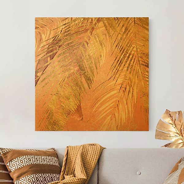 Leinwandbild Gold Palmenblätter Rosa und Gold III günstig online kaufen