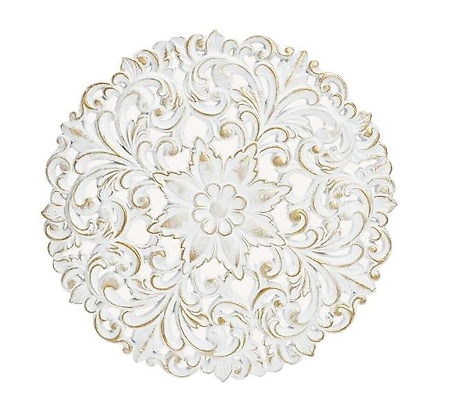 Meinposten Wandbild Holzbild Ornament weiß gold 40x40 rund 39 cm Landhaus M günstig online kaufen