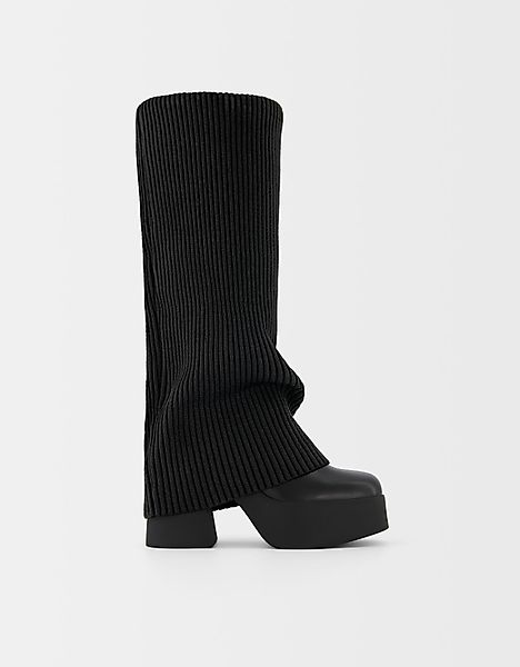 Bershka Plateau-Absatzstiefel Im Sock-Boots-Stil Damen 35 Schwarz günstig online kaufen