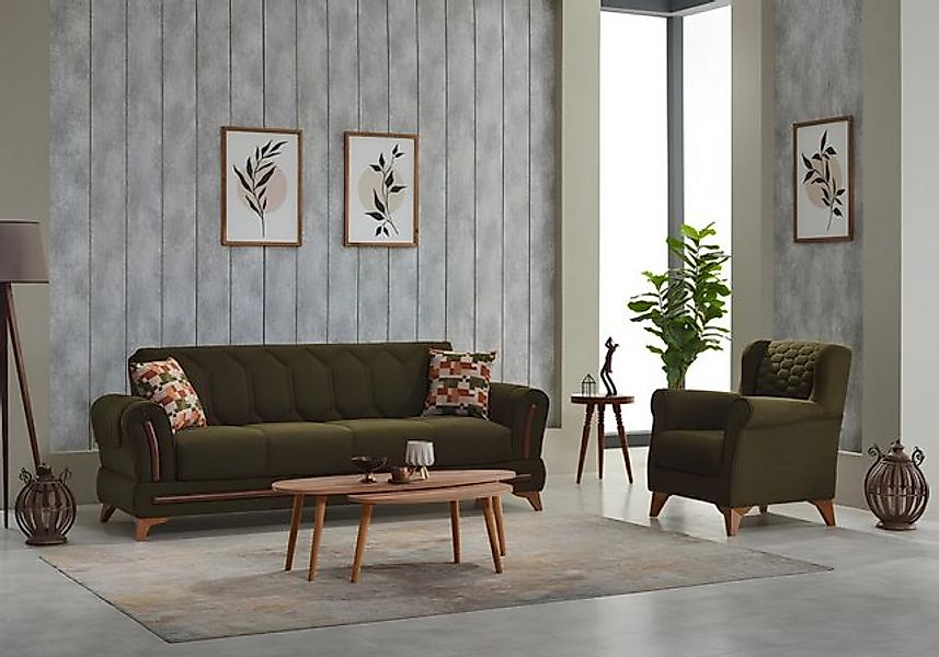 JVmoebel Sofa Sofagarnitur Couch Polstersofa Dreisitzer Sessel Grün 2tlg St günstig online kaufen