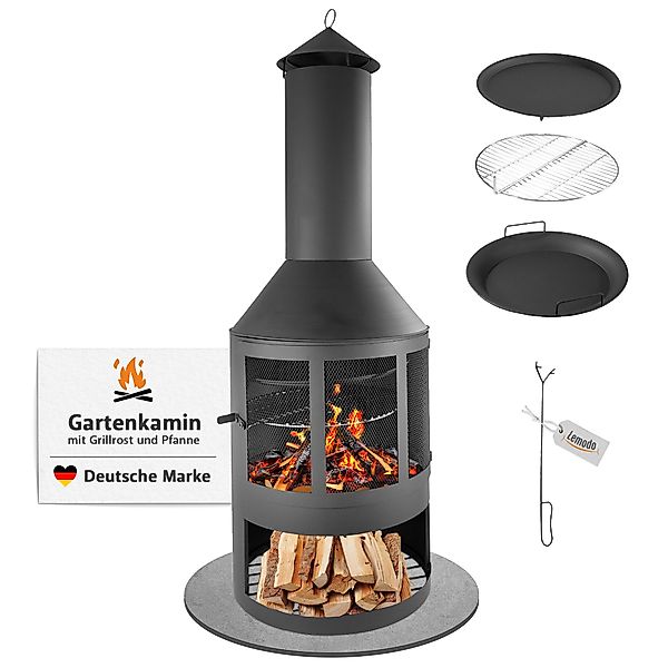 Lemodo Gartenkamin Terrassenofen mit Funkenschutztür, Grillrost günstig online kaufen