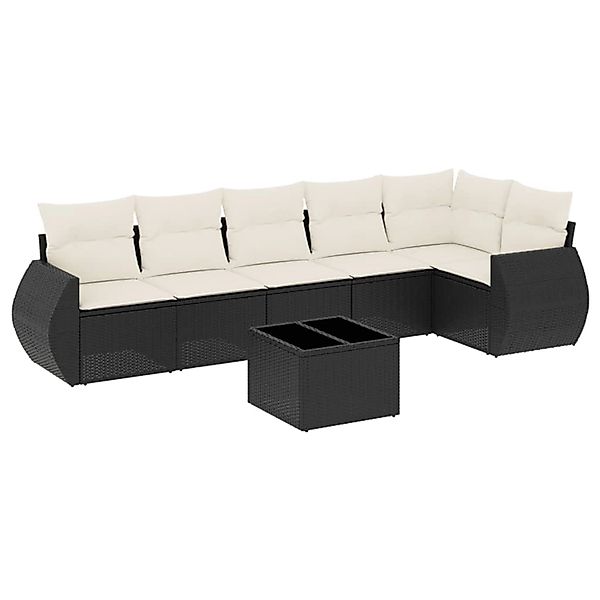 vidaXL 7-Tlg Garten-Sofagarnitur mit Kissen Schwarz Poly Rattan 3253733 günstig online kaufen