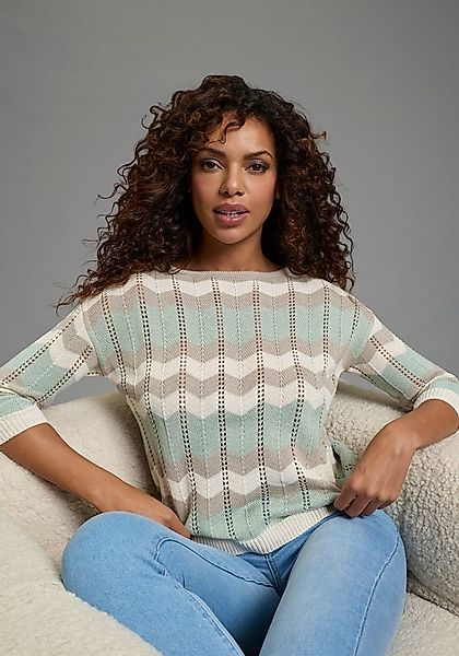 Laura Scott Strickpullover mit Ajourstrickmuster und 3/4 Ärmeln günstig online kaufen