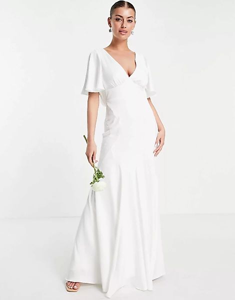 ASOS EDITION – Victoria – Brautkleid mit Flatterärmeln aus Kreppstoff-Weiß günstig online kaufen
