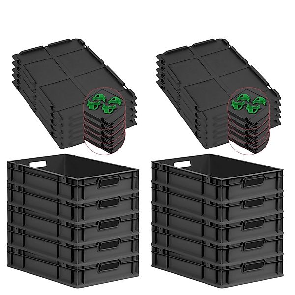 PROREGAL SparSet 10x Eurobox Nextgen Grip Mit Auflagedeckel Und Grünen Vers günstig online kaufen