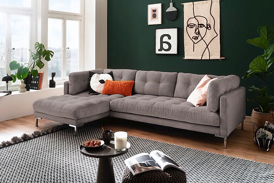 Trends by HG Ecksofa "Landau L-Form" in Cord-Stoff mit Metallfuß günstig online kaufen
