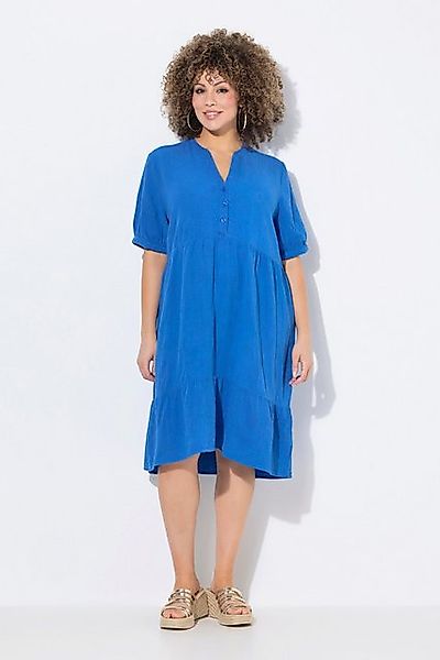 Ulla Popken Hemdblusenkleid Musselin-Kleid A-Linie Tunika-Ausschnitt Halbar günstig online kaufen
